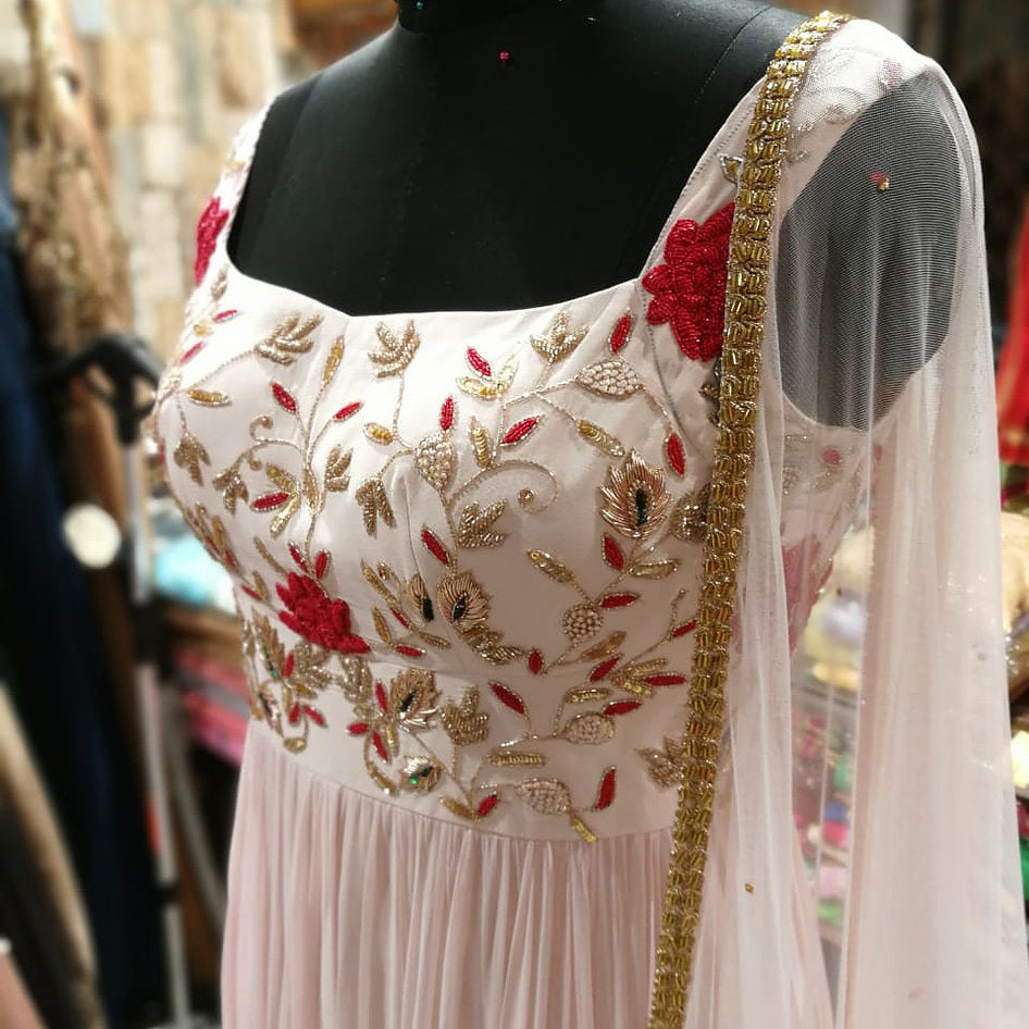 Baby Pink Anarkali With Handwork