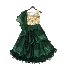 Load image into Gallery viewer, Girls Beige Choli With Ombre Green Organza Lehenga