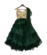 Load image into Gallery viewer, Girls Beige Choli With Ombre Green Organza Lehenga