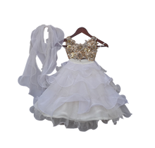 Load image into Gallery viewer, Girls Beige Choli With White Organza Lehenga