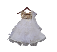 Load image into Gallery viewer, Girls Beige Choli With White Organza Lehenga