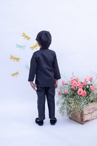 Boys Black Bandgala With Mirror Embroidery Buttons