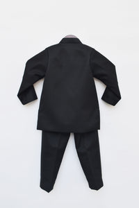 Boys Black Bandgala With Mirror Embroidery Buttons