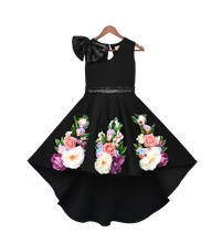 Load image into Gallery viewer, Girls Black Lycra Flower Dress