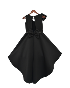 Girls Black Lycra Flower Dress