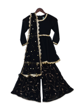 Load image into Gallery viewer, Girls Black Georgette Kurti With Sharara