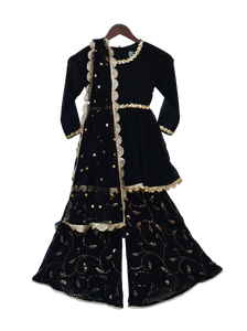 Girls Black Georgette Kurti With Sharara