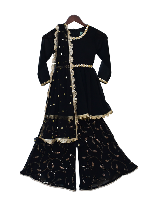 Girls Black Georgette Kurti With Sharara