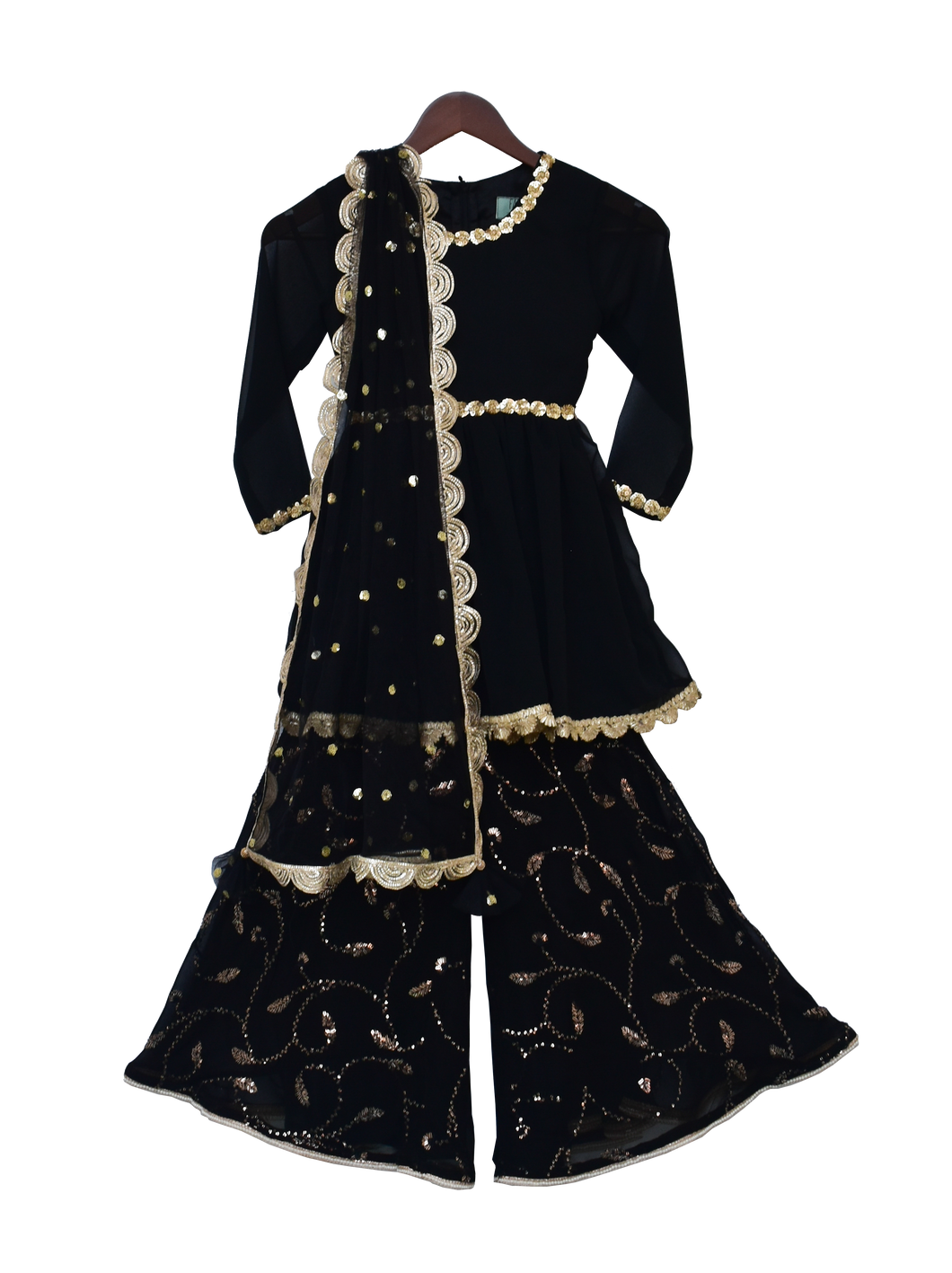 Girls Black Georgette Kurti With Sharara