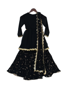 Girls Black Georgette Kurti With Sharara