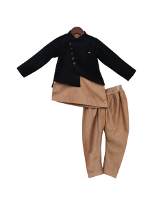 Boys Black Jacket With Kurta & Churidar