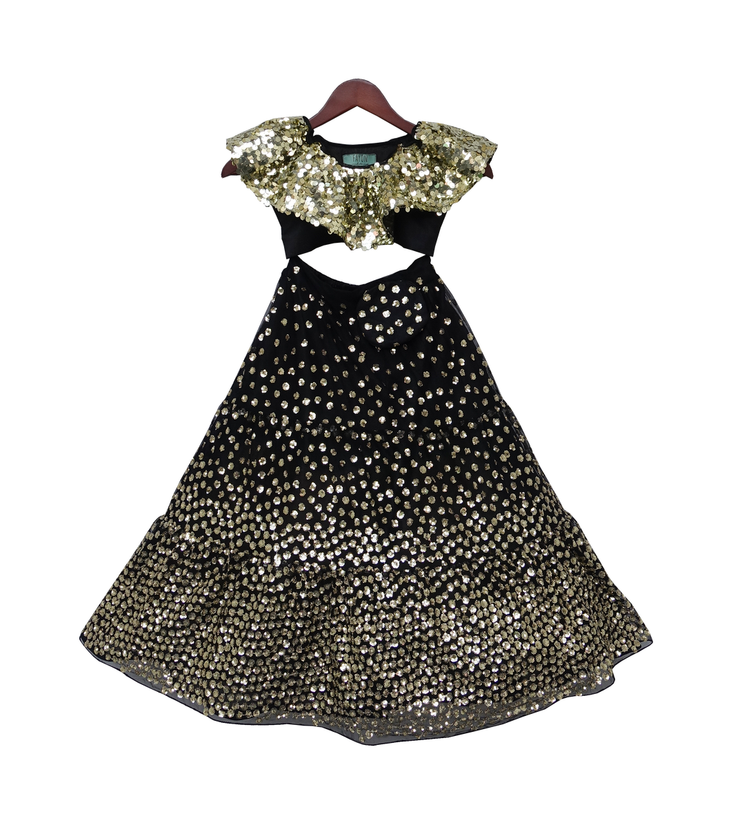 Girls Black Soft Sequence Choli With Lehenga