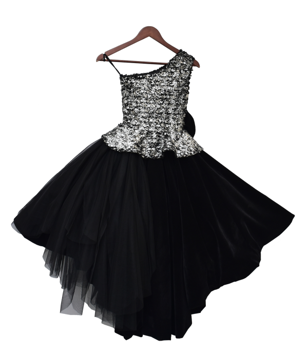 Girls Black Velvet & Net Gown