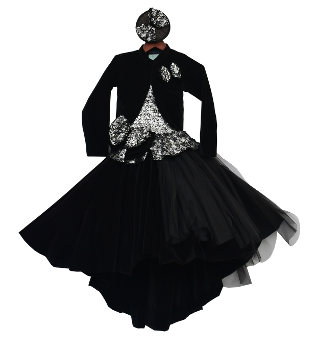 Girls Black Velvet & Net Gown With Shrug