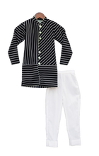 Load image into Gallery viewer, Boys Black &amp; White Stripe Ajkan With Churidar