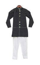 Load image into Gallery viewer, Boys Black &amp; White Stripe Ajkan With Churidar