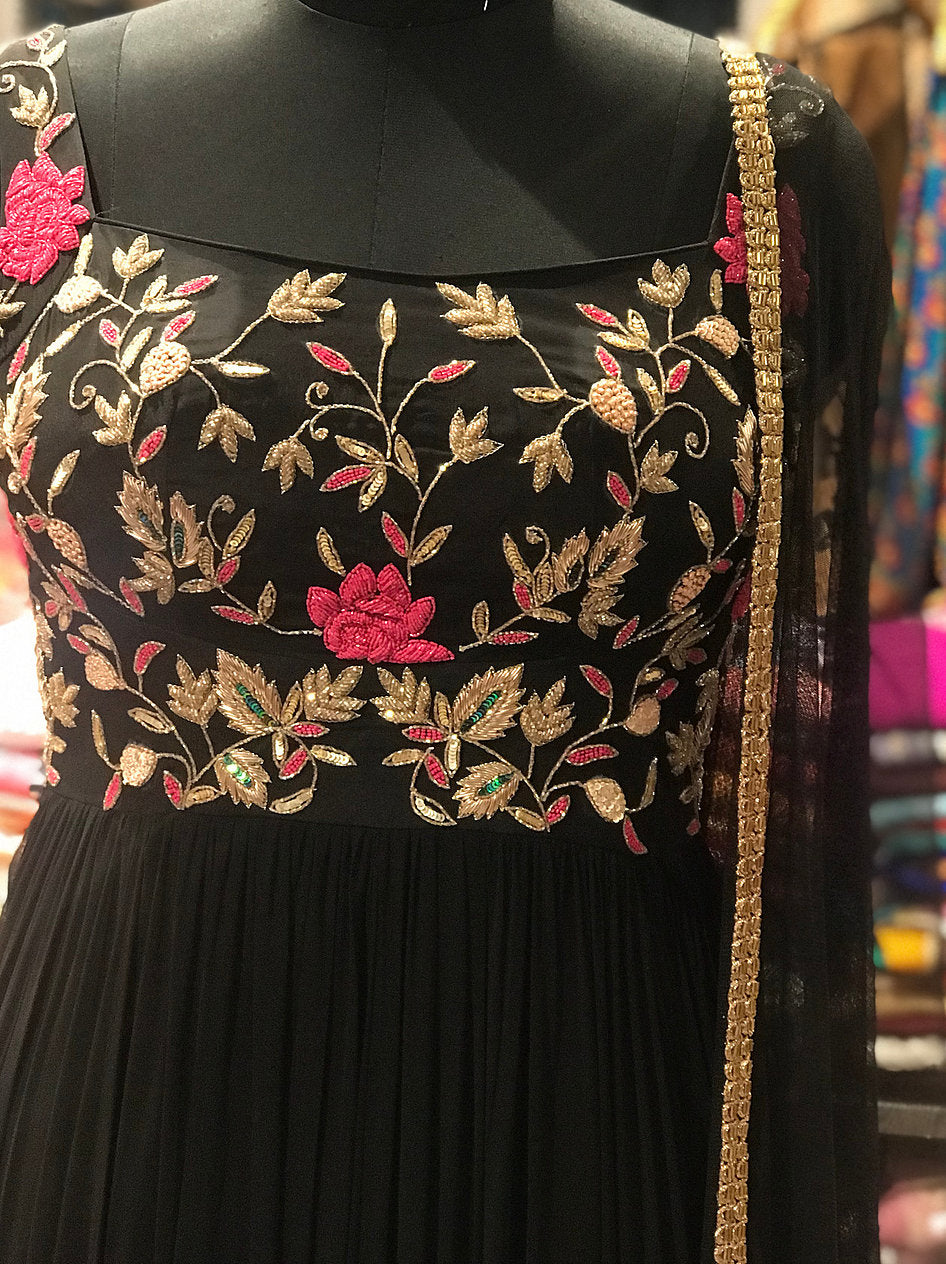 Black And Pink Handwork Anarkali