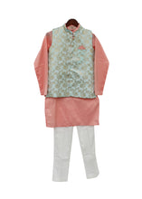 Load image into Gallery viewer, BOYS Blue Chanderi Jacket With Kurta And Pant