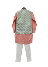 Load image into Gallery viewer, BOYS Blue Chanderi Jacket With Kurta And Pant