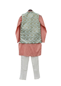 BOYS Blue Chanderi Jacket With Kurta And Pant