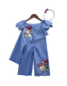 Girls Blue Denim Texture Jumpsuit