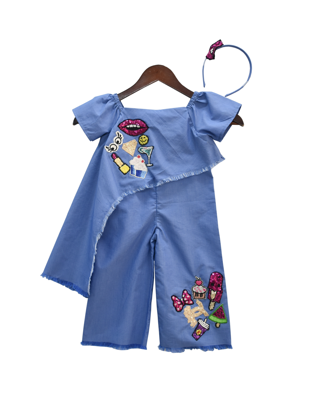 Girls Blue Denim Texture Jumpsuit