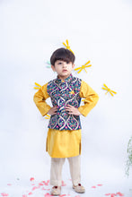 Load image into Gallery viewer, Boys Blue Embroidery Velvet Nehru Jacket With Kurta And Pant