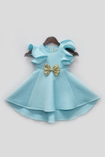 Load image into Gallery viewer, Girls Blue Neoprene Dress With Golden Bow