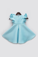 Load image into Gallery viewer, Girls Blue Neoprene Dress With Golden Bow