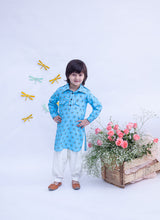 Load image into Gallery viewer, Boys Blue Printed Kurta And Salwar