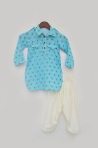 Boys Blue Printed Kurta And Salwar