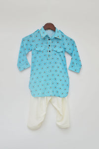 Boys Blue Printed Kurta And Salwar