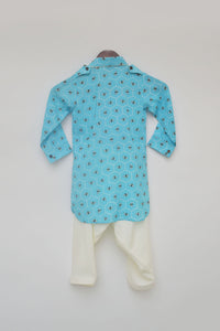 Boys Blue Printed Kurta And Salwar