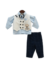 Load image into Gallery viewer, Boys Blue Shirt With Pant And White Waist Coat Set