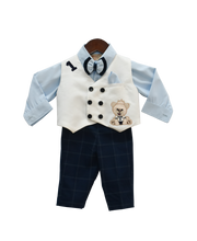Load image into Gallery viewer, Boys Blue Shirt With Pant And White Waist Coat Set