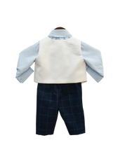 Load image into Gallery viewer, Boys Blue Shirt With Pant And White Waist Coat Set