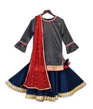 Load image into Gallery viewer, Girls Blue Brocade Kurti With Sharara &amp; Dupatta