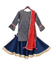 Load image into Gallery viewer, Girls Blue Brocade Kurti With Sharara &amp; Dupatta