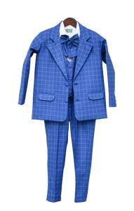 Boys Blue Check Coat Set