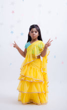 Load image into Gallery viewer, Girls Blue Embroidery Choli With Yellow Saree