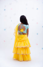 Load image into Gallery viewer, Girls Blue Embroidery Choli With Yellow Saree