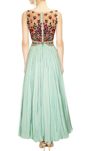 Perfect Panache Blue Gown With Belt And Dupatta Online USA