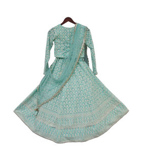 Girls Blue Lucknowi Choli With Lehenga