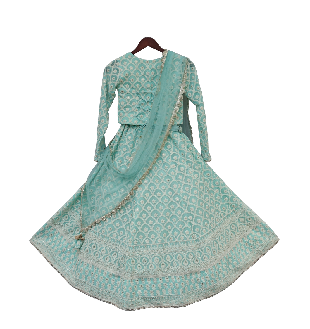 Girls Blue Lucknowi Choli With Lehenga