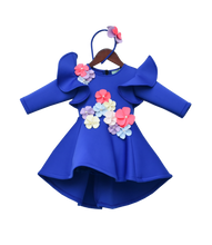 Load image into Gallery viewer, Girls Blue Lycra Dress With Multi Colour Flowers