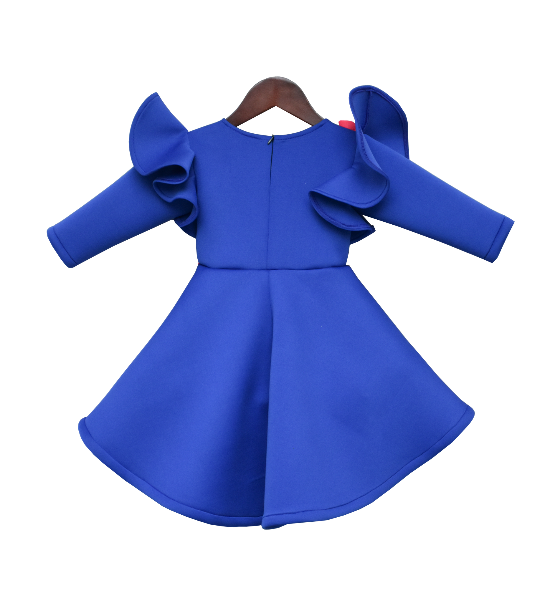 Kids Dress Girls Blue Lycra Dress With Multi Colour Flowers