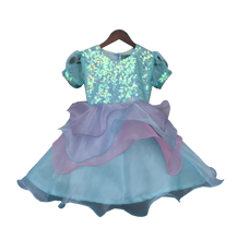 Load image into Gallery viewer, Girls Blue Sequence Yoke With Organza Frock