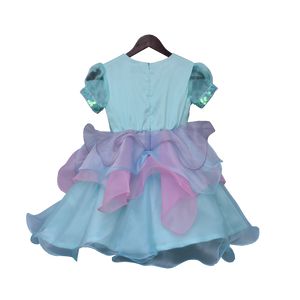 Girls Blue Sequence Yoke With Organza Frock
