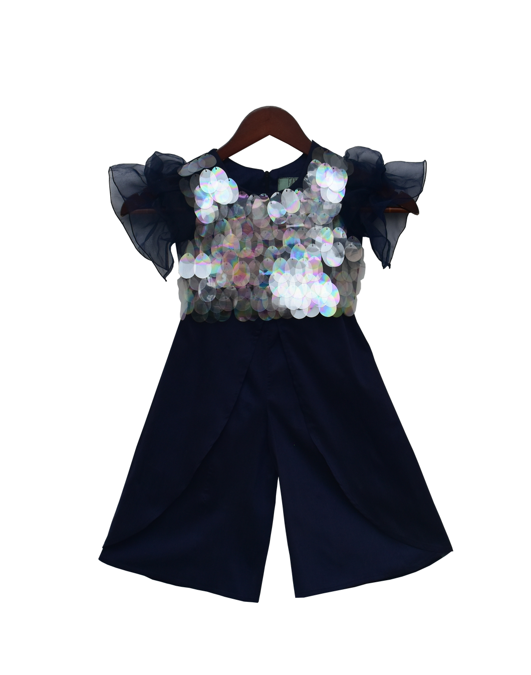 Girls Blue Soft Sequins Top With Plazo