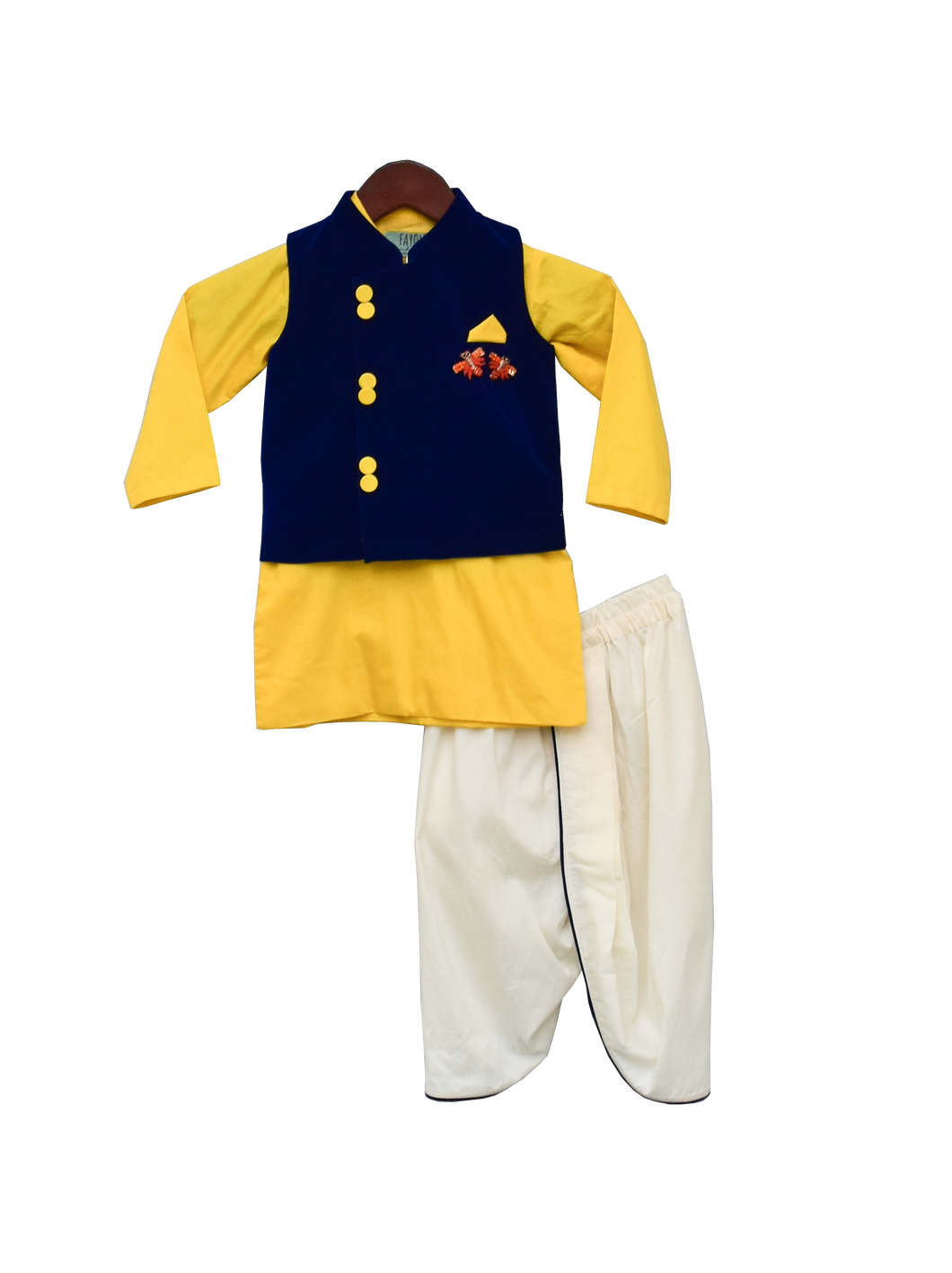 Boys Blue Velvet Nehru Jacket Set